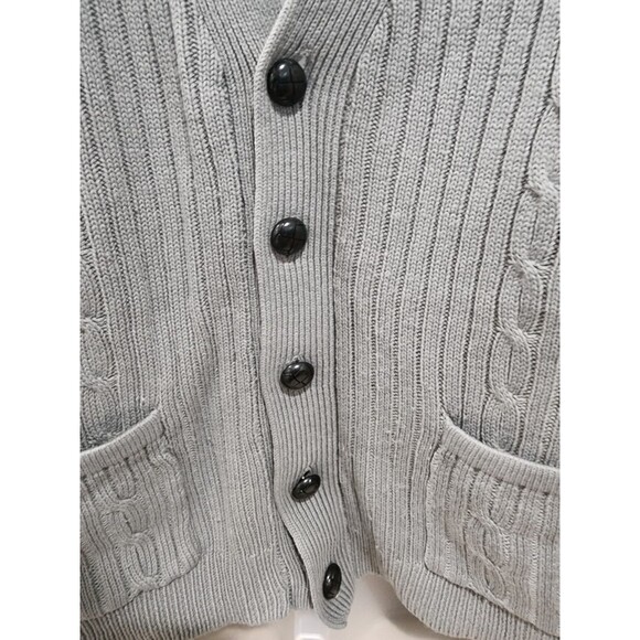 VINTAGE John Blair Sweater Mens M REG Grey Cable Knit Cardigan Pockets Button Up - Picture 3 of 6